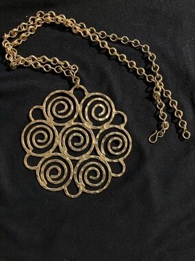 Hammered Gold Spiral Statement Pendant Necklace - Women Jewelry